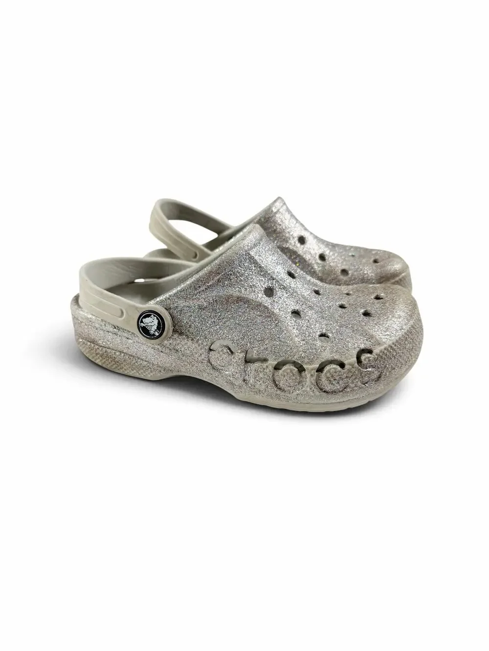 Crocs Baya Glitter Silver Clogs Kids Size 1 junior